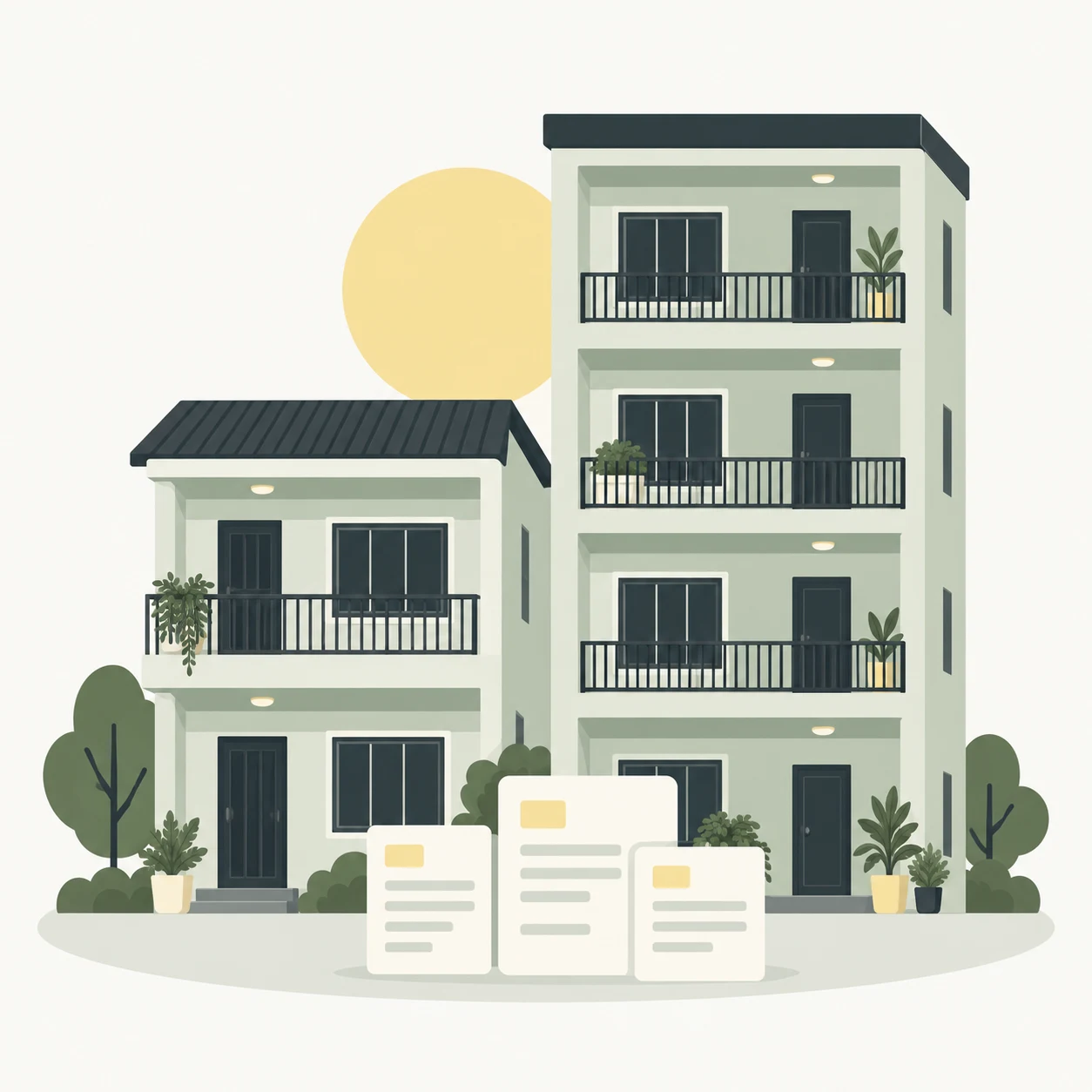 Minh họa nhà cho thuê và hồ sơ quản lý tập trung