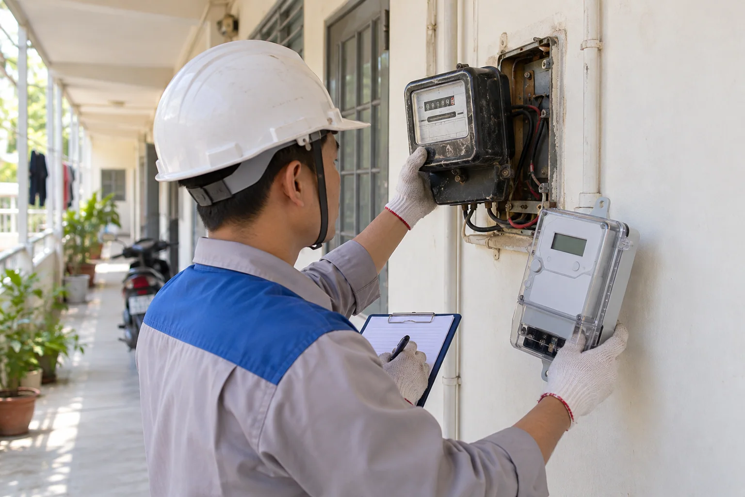 Ảnh minh họa: Ghi chỉ số điện khi thay công tơ giữa kỳ