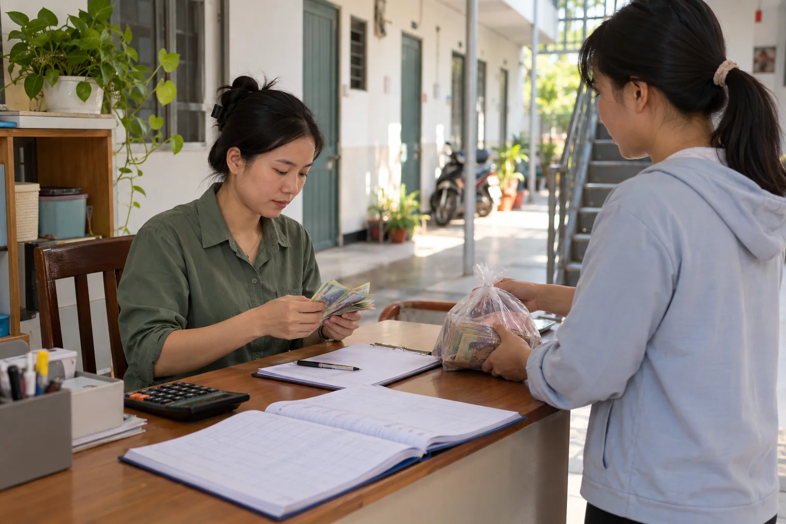 Ảnh minh họa: Quy trình thu tiền mặt và bàn giao ca tại nhà trọ